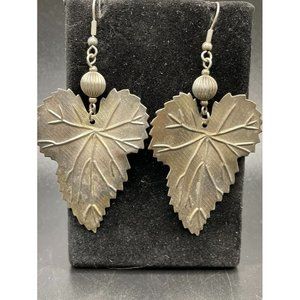 Silvertone Leaf Dangle Hook Earrings Length 2.50 Inches